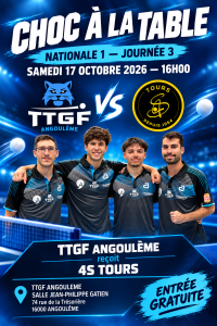 Nationale 1 – L&rsquo;avant Match : TTGF contre Tours le 17 octobre 2026